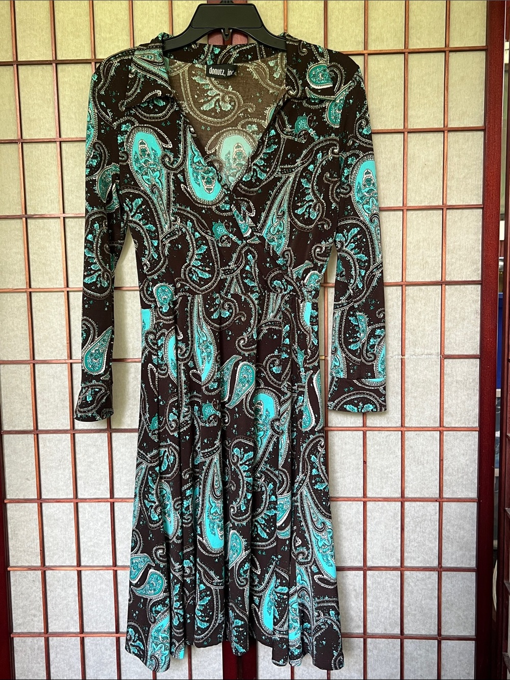 Teal and black Paisley Wrap-Style Women's Dress
